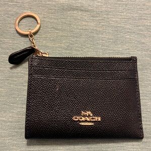 Coach Black Leather Card Holder with Gold Keychain